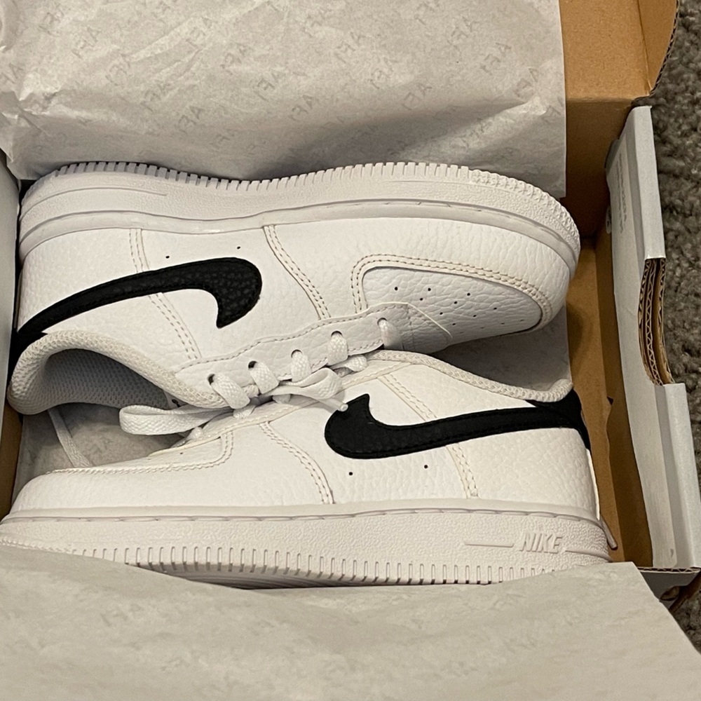 Kids Nike Force 1 TD White and Black Sneakers